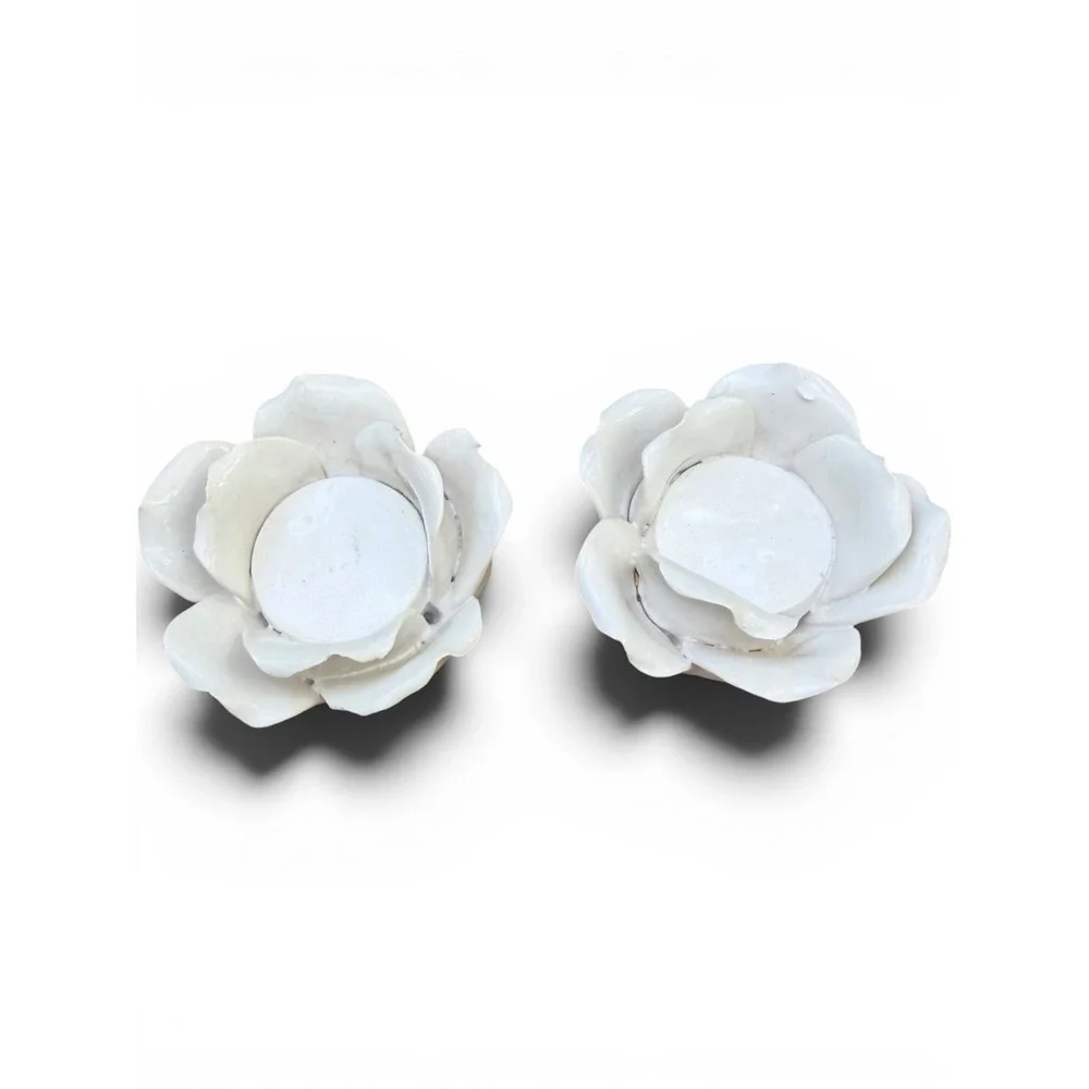 Tea Light Candle Holder Set White Ceramic Rose Vintage Floral Shabby Chic Decor